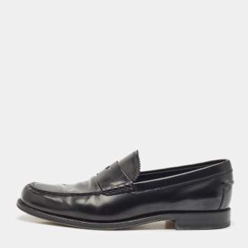 Pre Owned Tod's Black Leather Slip On Loafers Size 42