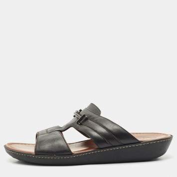 Pre Owned Tod's Black Leather Slide Sandals Size 44.5