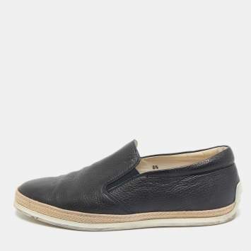 Pre Owned Tod's Navy Blue Leather Espadrille Loafers Size 42.5