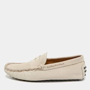 Pre Owned Tod's Light Grey Nubuck Leather Slip On Loafers Size 43