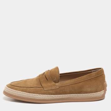 Tod's Khaki Suede Penny Penny Loafers Size 42