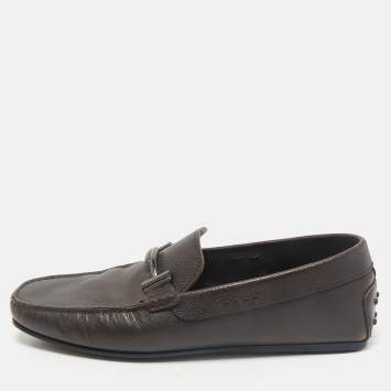 Tod's Brown Leather Double T Slip On Loafers Size 44.5