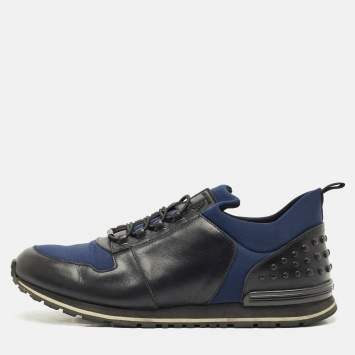 Tod's Black/Blue Leather and Neoprene Low Top Sneakers Size 43