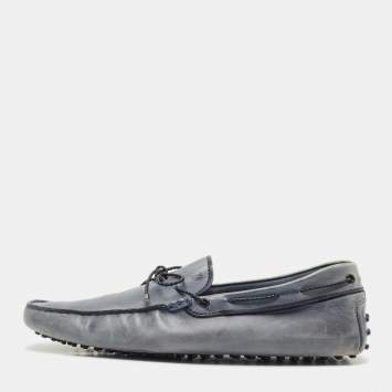Pre Owned Tods Blue Leather Gommino Driving Loafers Size 48