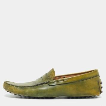 Pre Owned Tod's Light Green Leather Penny Slip On Loafers Size 44.5