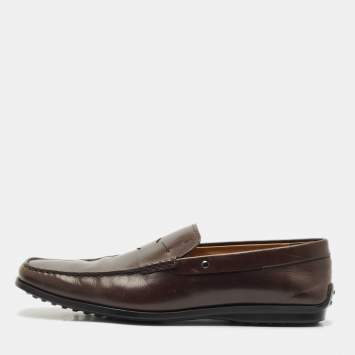 Pre Owned Tod's Brown Leather Slip On Penny Loafers Size 48