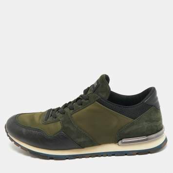 Pre Owned Tod's Green Nylon and Suede Low Top Sneakers Size 46.5