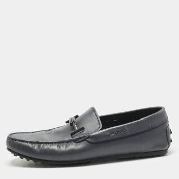 Pre Owned Tod's Navy Blue Leather Double T Loafers Size 42