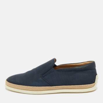 Pre Owned Tod's Navy Blue Canvas Espadrille Slip On Sneakers Size 43