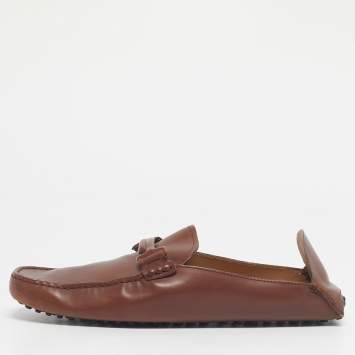Pre Owned Tod's Brown Leather Double T Mules Size 42.5