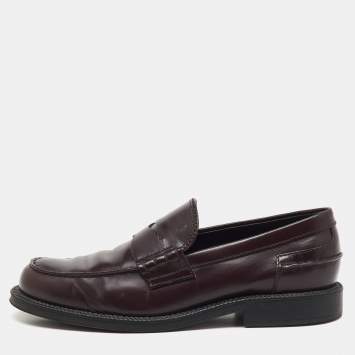 Pre Owned Tod's Dark Burgundy Leather Slip On Loafers Size 41.5