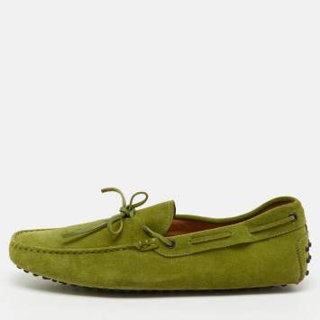 Pre Owned Tod's Green Suede Bow Slip On Loafers Size 45