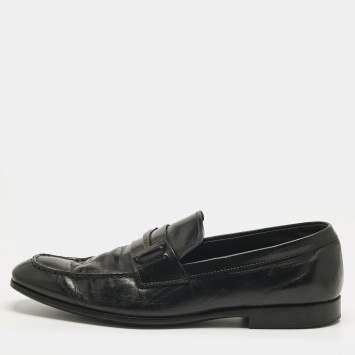 Pre Owned Tod's Black Leather Slip On Penny Loafers Size 44.5