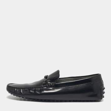 Pre Owned Tod's Black Leather Double T Loafers Size 45.5