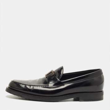 Pre Owned Tod's Black Leather T Timeless Penny Loafers Size 41.5