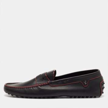 Pre Owned Tod’s For Ferrari Black Leather Gommino Driving Loafers Size 45