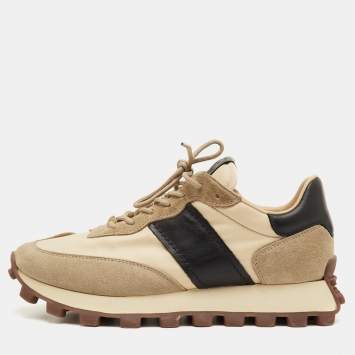 مملوكة مسبقًا حذاء رياضي تودز منخفض من خامة قماش و جلد و سويدي بلون بيج/أسود مقاس 41.5
