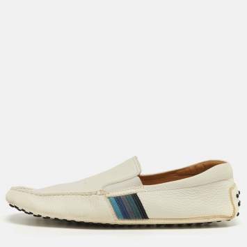 مملوكة مسبقًا Tod's Size 44.5 White Leather Slip On Loafers