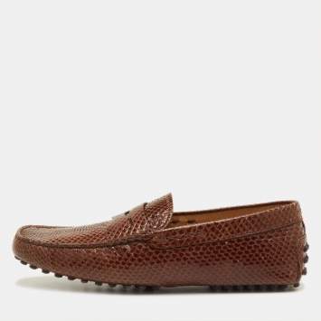 Pre Owned حذاء لوفرز تودز سنيك جلود ثعبان بني سليب أون مقاس 40