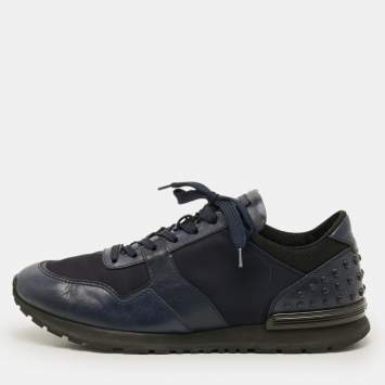 Pre Owned حذاء رياضي تودز جلد ونايلون أزرق بحري/أسود برباط مقاس 43