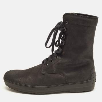 Pre Owned Tod's Gommino Size 42 Black Suede Combat Boots