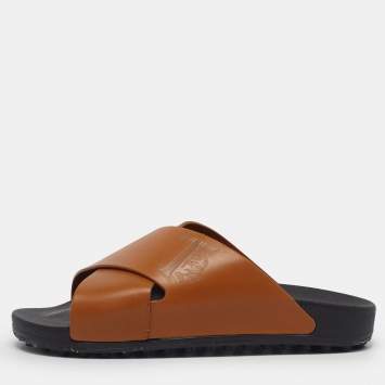 مملوكة مسبقًا Tod's Size 41 Brown Leather Crisscross Flat Slides