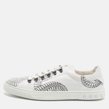 مملوكة مسبقًا Tod's Size 46.5 White/Black Tatoo Leather Lace Up Sneakers