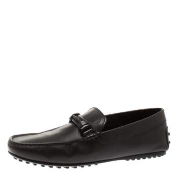Pre Owned Tod's Black Leather Braided Horsebit Loafer Size 41.5