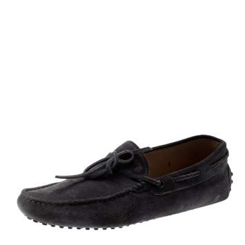 Pre Owned Tod’s Grey Suede Bow Slip On Loafers Size 41