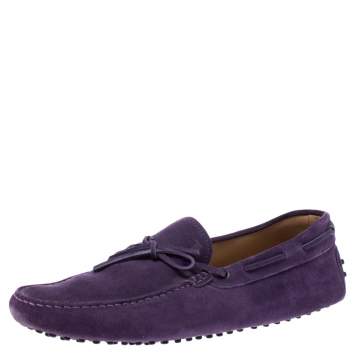 مملوكة مسبقًا Tod's Purple Suede Leather Bow Slip On Loafers Size 45.5