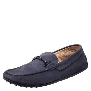 Pre Owned Tod's Blue Nubuck Braided Bit Loafers Size 41.5