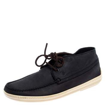 Pre Owned Tod's Navy Blue Nubuck Leather Lace High Top Sneakers Size 41.5