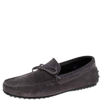 Pre Owned Tod's Grey Suede City Gommino Bow Loafers Size 40