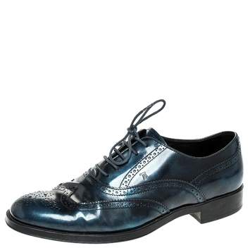 Pre Owned Tod's Two Tone Blue/Black Leather Lace Up Brogue Oxfords Size 41
