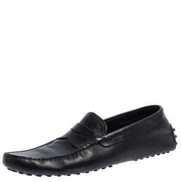 Pre Owned Tod's Black Leather Gommini Moccasin Driving Loafers Size 42