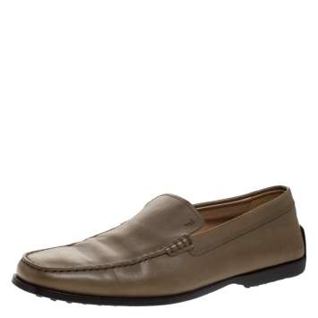 Pre Owned Tod's Olive Green Leather Slip Moccasins Size 41.5