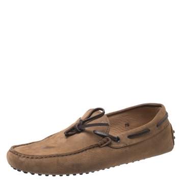 Pre Owned Tod's Brown Nubuck Bow Slip On Loafers Size 41.5