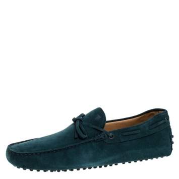 Pre Owned Tod's Dark Green Suede City Gommino Driving Loafers Size 44.5