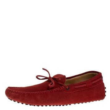 Pre Owned Tod's Red Suede Bow Detail Driving Loafers Size 42