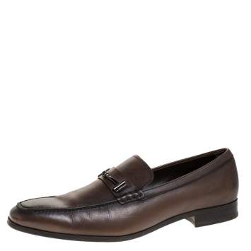 Pre Owned Tod's Brown Leather Double T Slip On Loafers Size 42.5