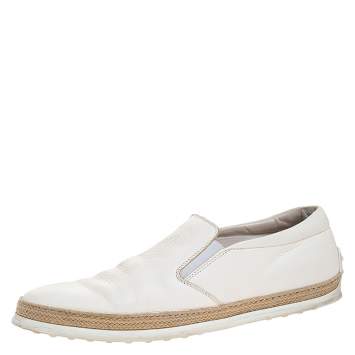 Pre Owned Tod's White Leather Slip On Sneakers Size 45.5