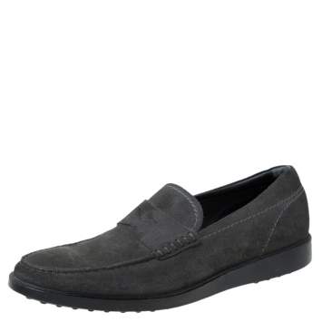 Pre Owned Tod's Grey Suede Penny Loafers Size 41.5