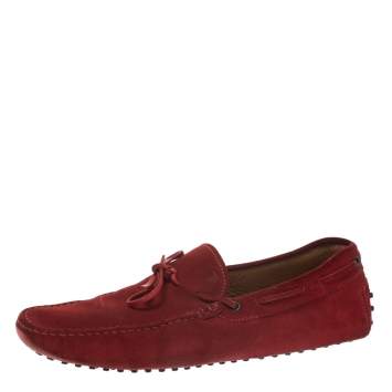 Pre Owned Tod's Red Suede Bow Detail Driving Loafers Size 45