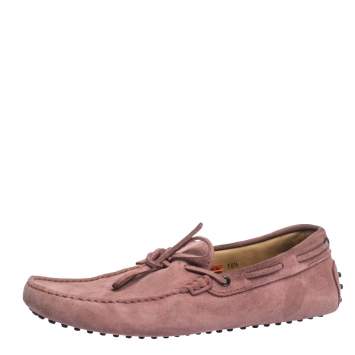 Pre Owned Tod's Pink Suede Bow Detail Driving Loafers Size 45
