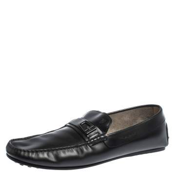 Pre Owned Tod's Black Leather Slip On Loafers Size 44.5