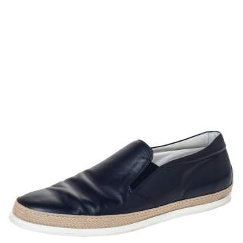 Pre Owned Tod's Blue Leather Espadrille Slip-On Sneakers Size 42.5