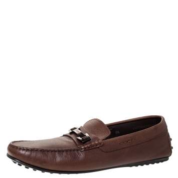 Pre Owned Tod's Brown Leather Slip On Loafers Size 42.5