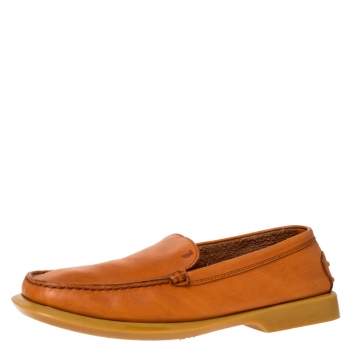 Pre Owned Tod's Tan Leather Rubber Sole Loafers Size 38.5