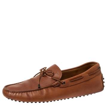 Pre Owned Tod's Brown Leather Braided Bow Slip On Loafers Size 42