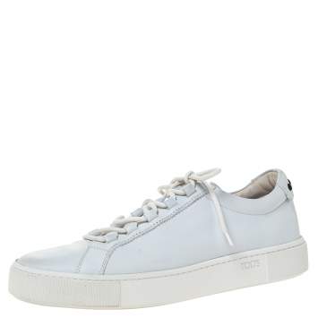Pre Owned Tod's White Leather Low Top Lace Up Sneakers Size 39.5